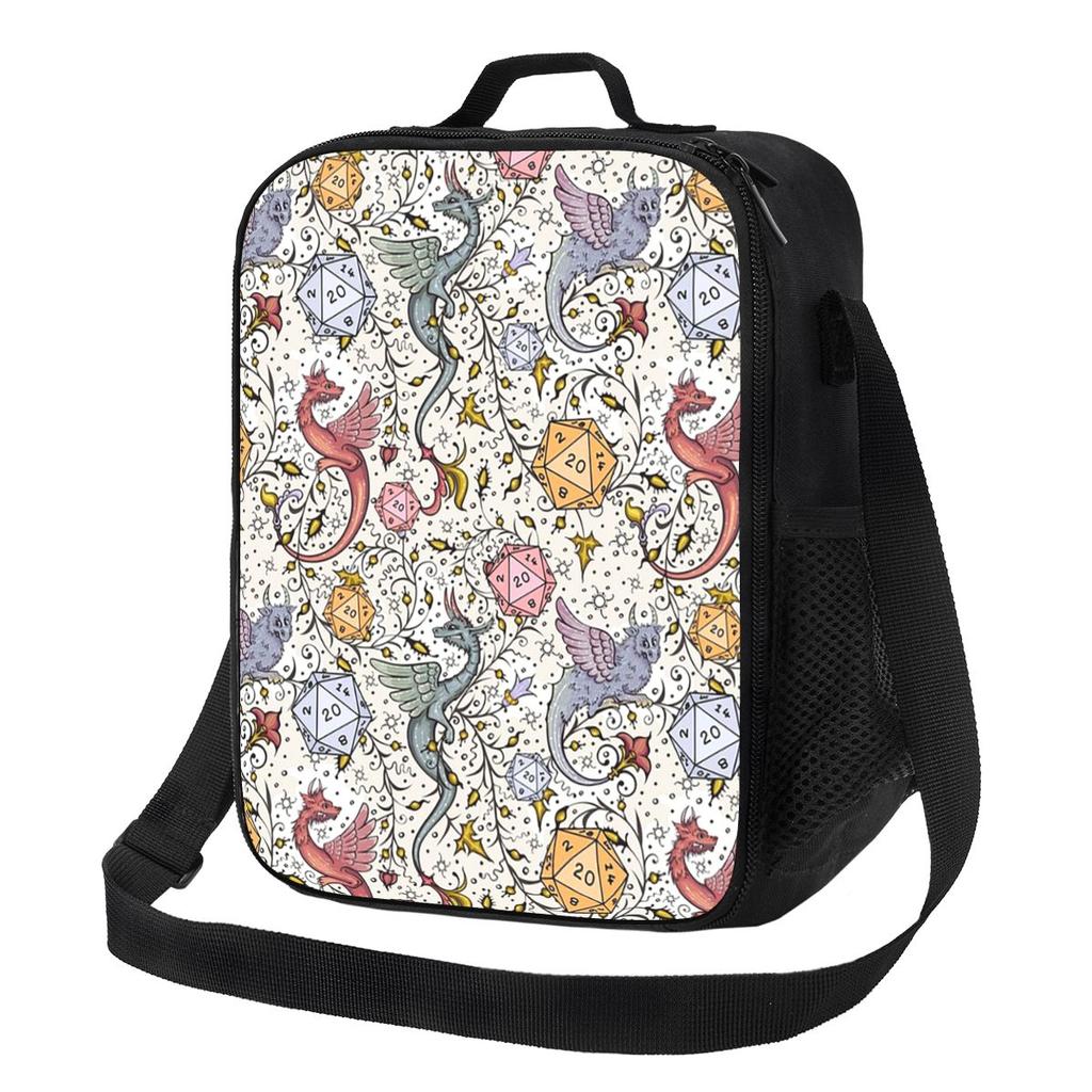 Medieval Dragon And D20 Dice Dnd Pattern Lunch Bags Insulated Bento Box Waterproof Lunch Tote Resuable Picnic Bags Thermal Bag