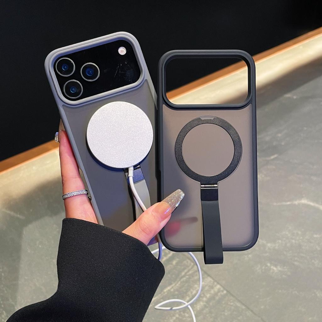 Applicable To IPhone17pro Magnetic Suction Bracket Mobile Phone Case with Hand Rope Apple 16 Matte Skin Feeling 15 Protective Cover