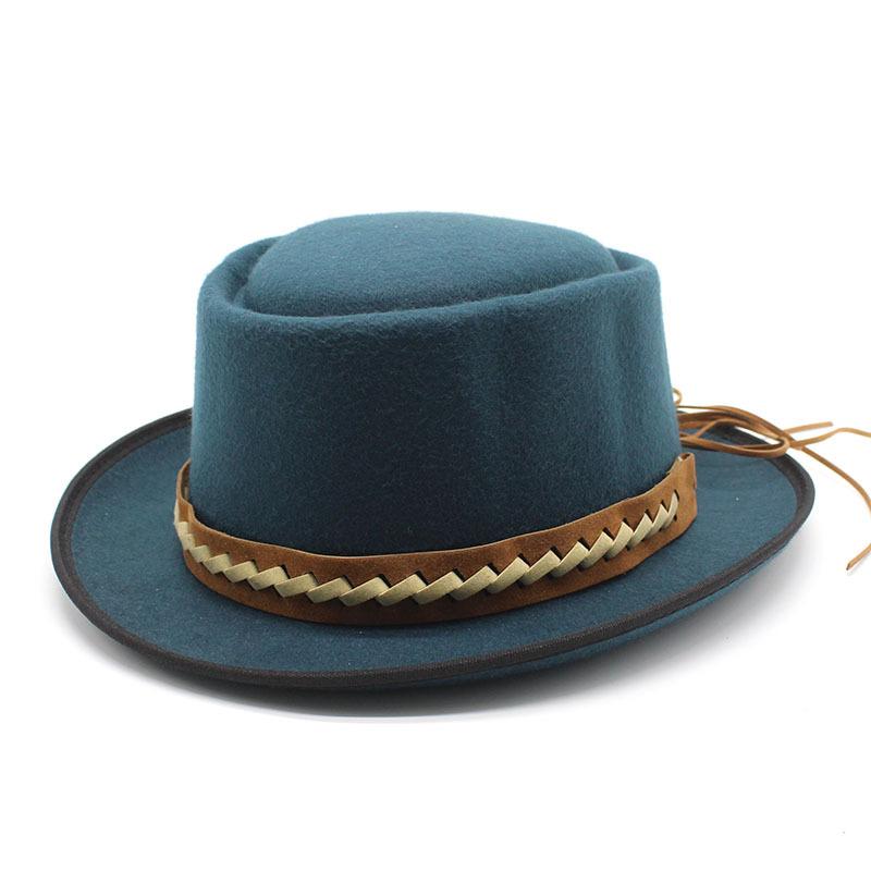 Vintage British Style Bowler Hat Couple Men And Women Gentlemen'S Hat Spring And Autumn Large Flat Brim Woolen Thermal Hat
