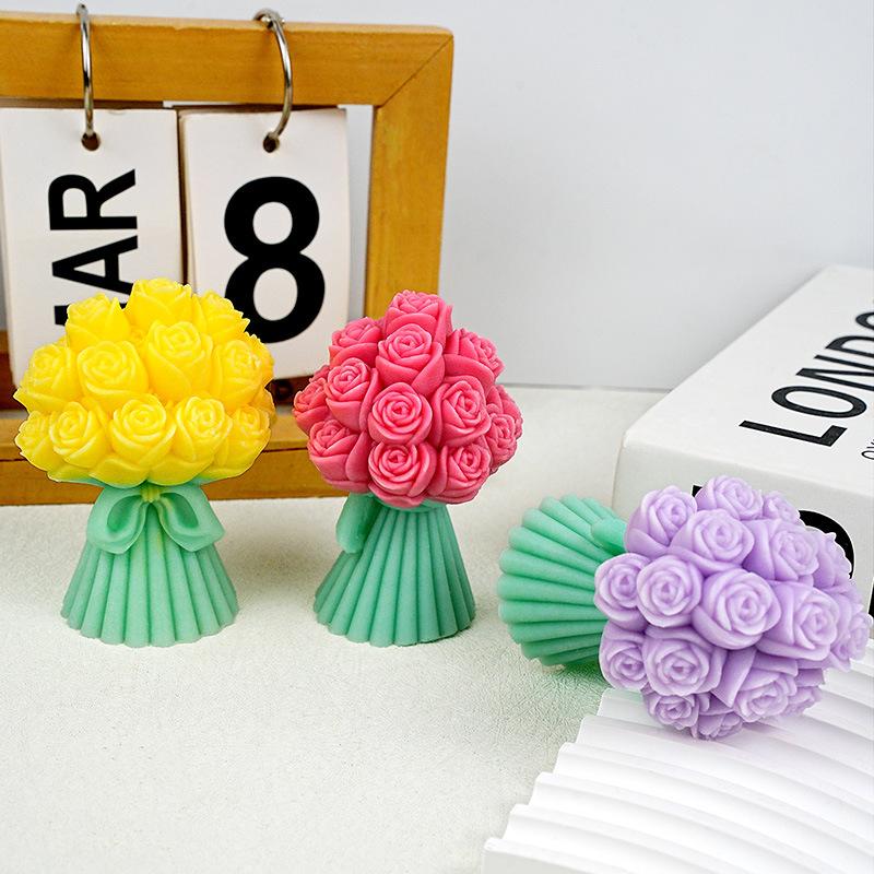 1pc Valentine's Day Roses Love Bows Flower Bouquets Aromatherapy Candles Silicone Molds That Are Easy To Clean and Demold