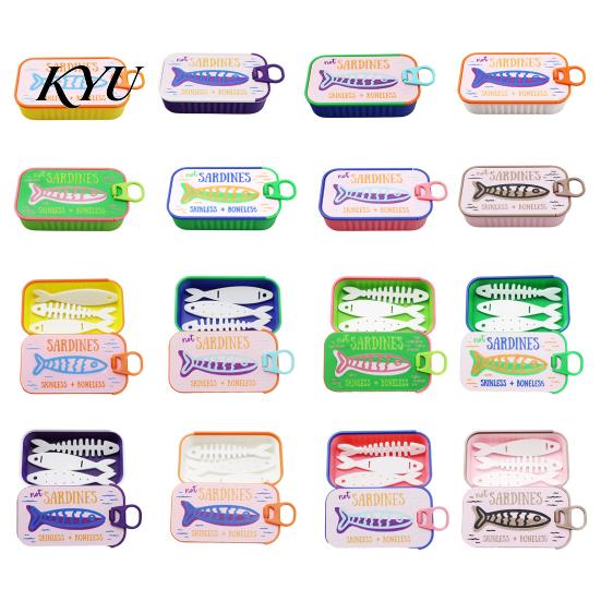 Organized Clavicle Chain Case Sardine Tin Jewelry Box with Fishbone, PLA Vintage Compact Size Decorative Vanity Accessory Organizer, Portable Storage
