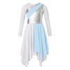 Crianças meninas manga longa brilhante metálico louvor túnica assimétrica vestido lírico traje de dança contemporânea