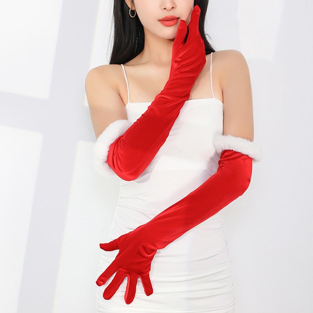 Cosplay Velvet Long Gloves Elastic Etiquette Mittens 55cm Christmas Gloves  Banquet