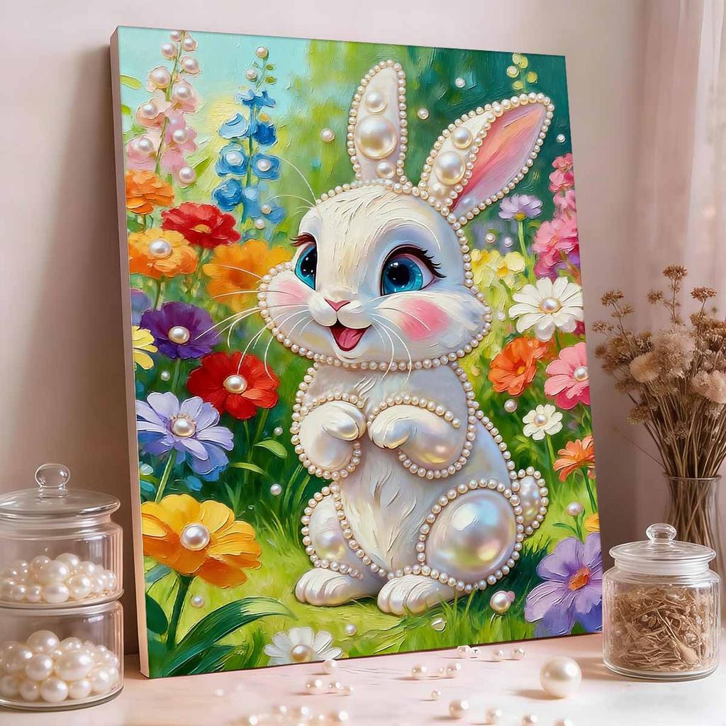 DIY Cute Little Rabbit Pearl Diamond Art Painting Kits for Adults and Beginners, Fine View Sparkling Painting Craft Home Wall Decor Handmade Gift