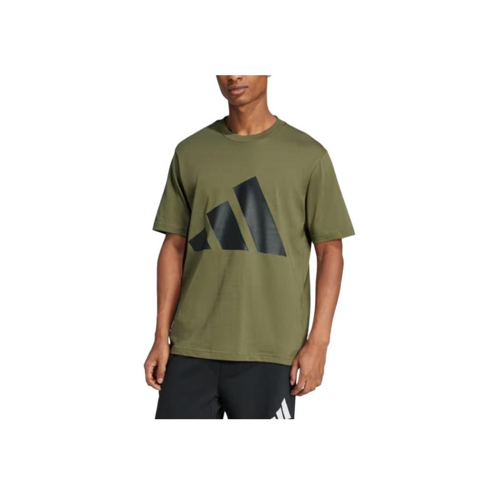 Adidas Logo Crew Neck Short Sleeve T-Shirt Men Tops Olive-Green JE8931