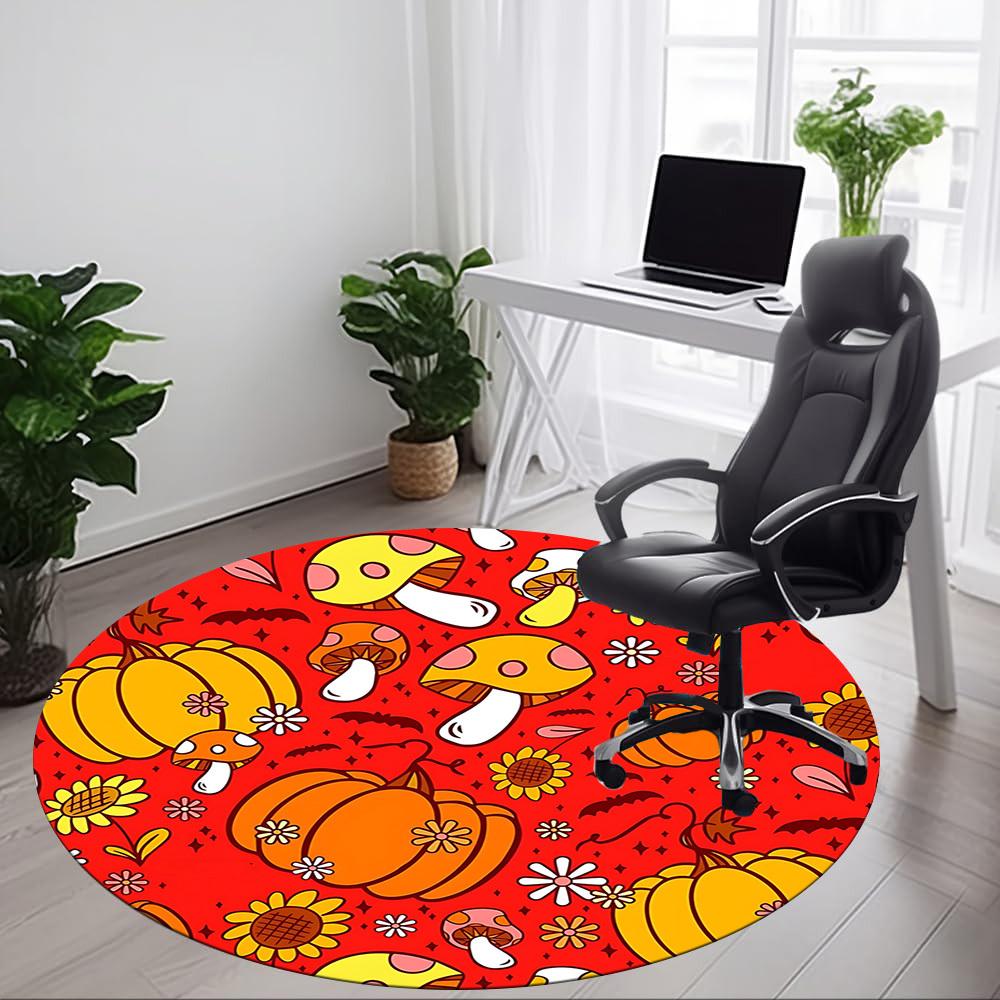 1pc Pumpkin Patch Mushroom Chair Carpet for Office Non Slip, Machine Washable Rug for Office, Room Holiday Decor for Christmas, Birthday Polyester