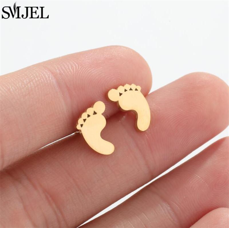 SMJEL Gold Stainless Steel Earrings Geometric Women Cute Leaf Star Footprints Mandala Cactus Earings Jewelry Small Studs Gift