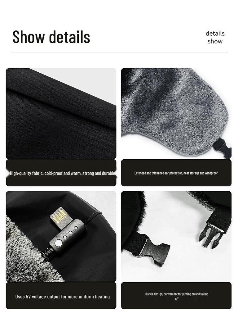 Carbon Fiber Far-Infrared Heated Winter Hat with Ear Protection and Velvet Lining for Outdoor Cold
