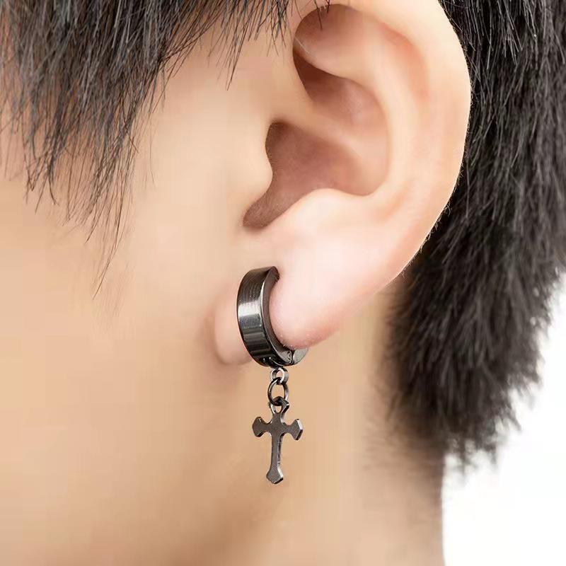 1pc Mode Coréenne Acier Inoxydable Boucles d'Oreilles Pendantes Croix Forme Spéciale Femme Boucle d'Oreille Punk Rock Piercing Créoles Zircon