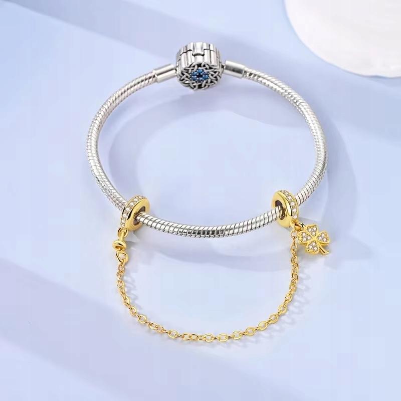 Gold Safety Chain for Modular Clover Bracelet S925