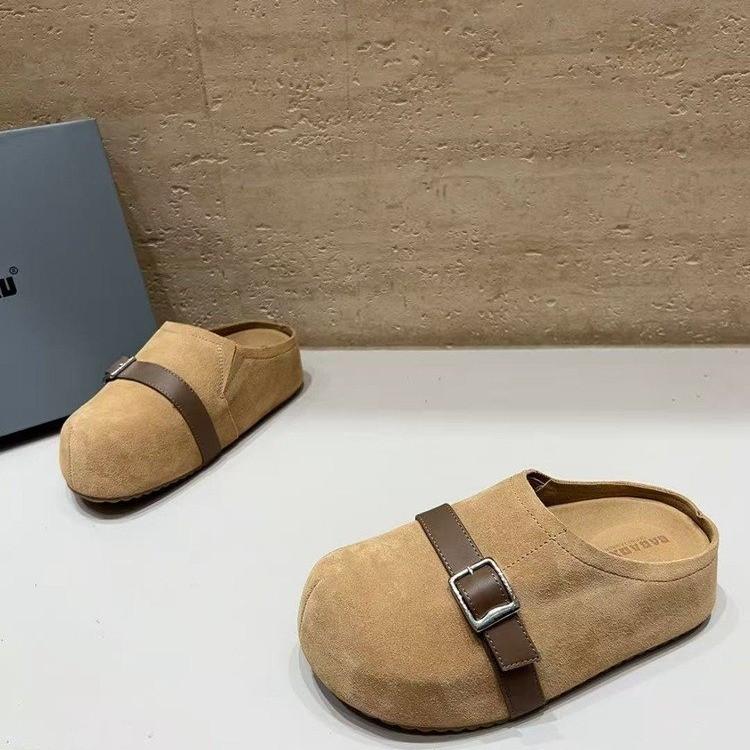 Retro lazy slippers women's outer wear 2025 bag head half slippers soft bottom foreign trade large size one pedal Boken slippers
