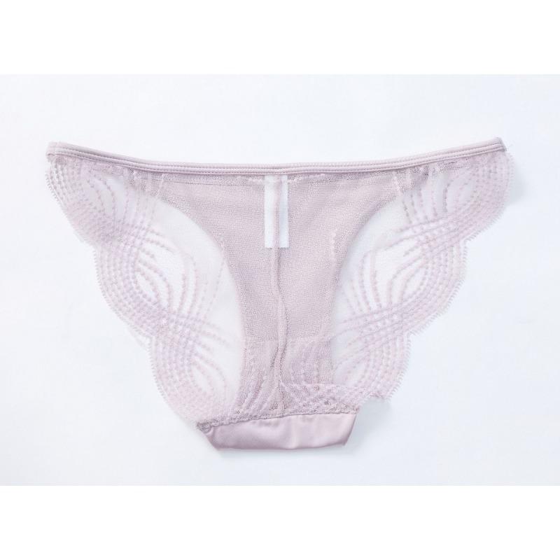 Women Sexy French Style Sheer Mesh Lace Low Waist Breathable Cotton Crotch Solid Panty