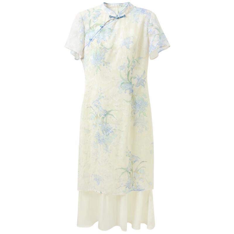 Sancai New Chinese Style Stand-Collar Slimming Floral Dress