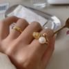 Trendy Korean Pearl Statement Ring For Women Retro Inspired Unique Design Adjustable Size