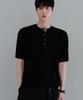 NODU Ribbed Henley Neck Crop Half Knit [Black]