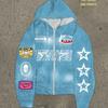Casual Dark Thorn Print Zip-Up Hoodie Couples Regular Weight