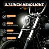1PCS 5.75" Round LED Vintage Motorcycle & E-Bike Front Headlight, White Hi/Lo Beam Projector, White/Amber DRL Driving Lamp, High Brightness 12V-36V