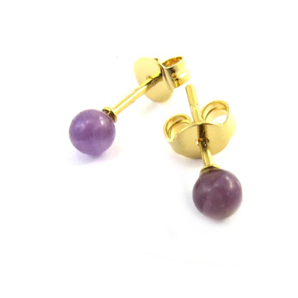 Les Trésors De Lily [M7088] - Gold Plated 'Mineralia' Amethyst Earrings - 4 Mm