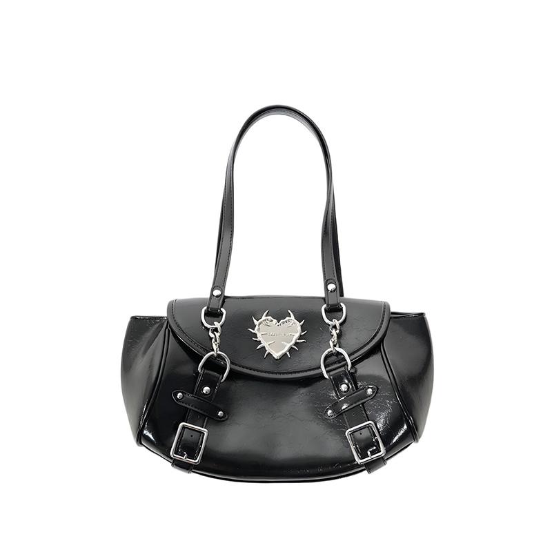 Gothic Style Underarm Bag With Buckle Design Retro Faux Leather Shoulder Bag For Women Y2k-inspired Handbag Large Capacity Purse
