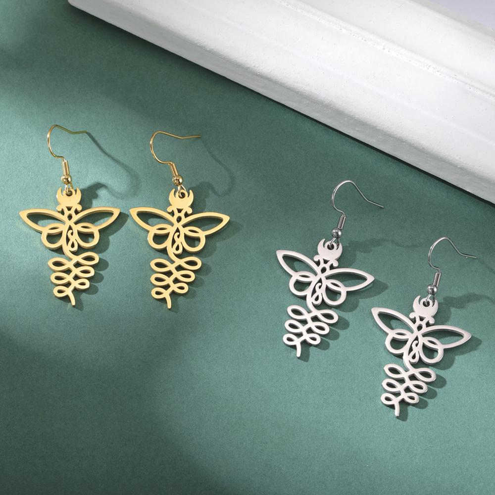 Dawapara Lotus Unalome Earrings Spiritual Shiva Yoga Symbol OM Aum Butterfly Pendant Stainless Steel Jewelry