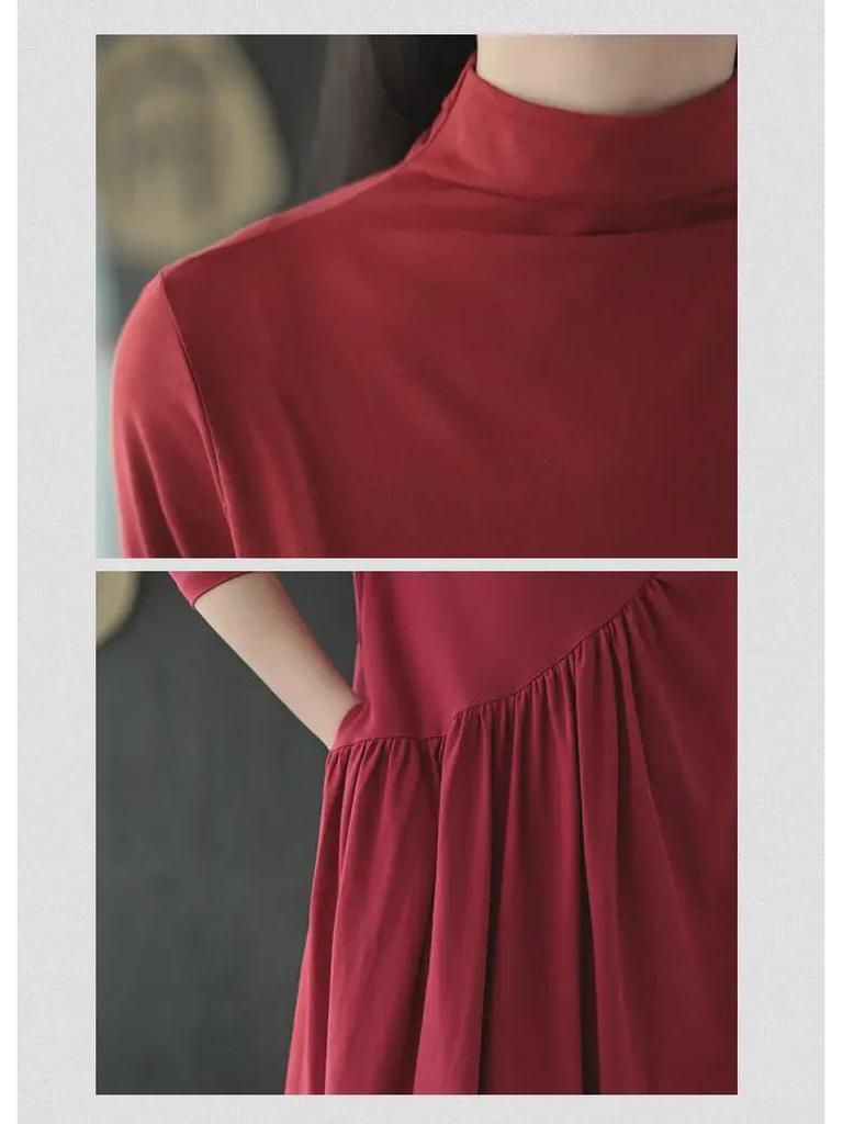 2021 Women's Retro Spring Dresses: Loose Mid-Length, Half-High Collar, Age-Reducing, Stylish & Slim Fit