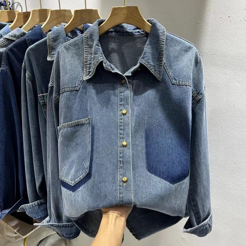 2024 Spring Women's Designer Denim Jacket: Hong Kong Korean Style, Casual Versatile Long Sleeve Layering Shirt