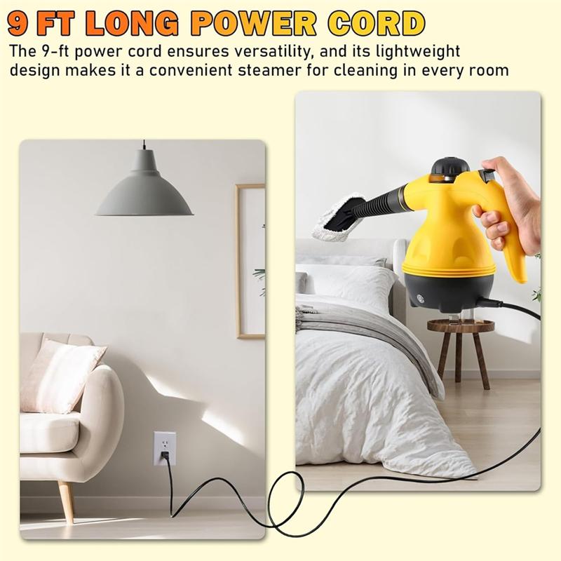 

B69A Handheld Steam Cleaner Multipurpose Portable Pressurized Steam Cleaner For Couch Clothes Mattress Car Seats Kitchen US Pl