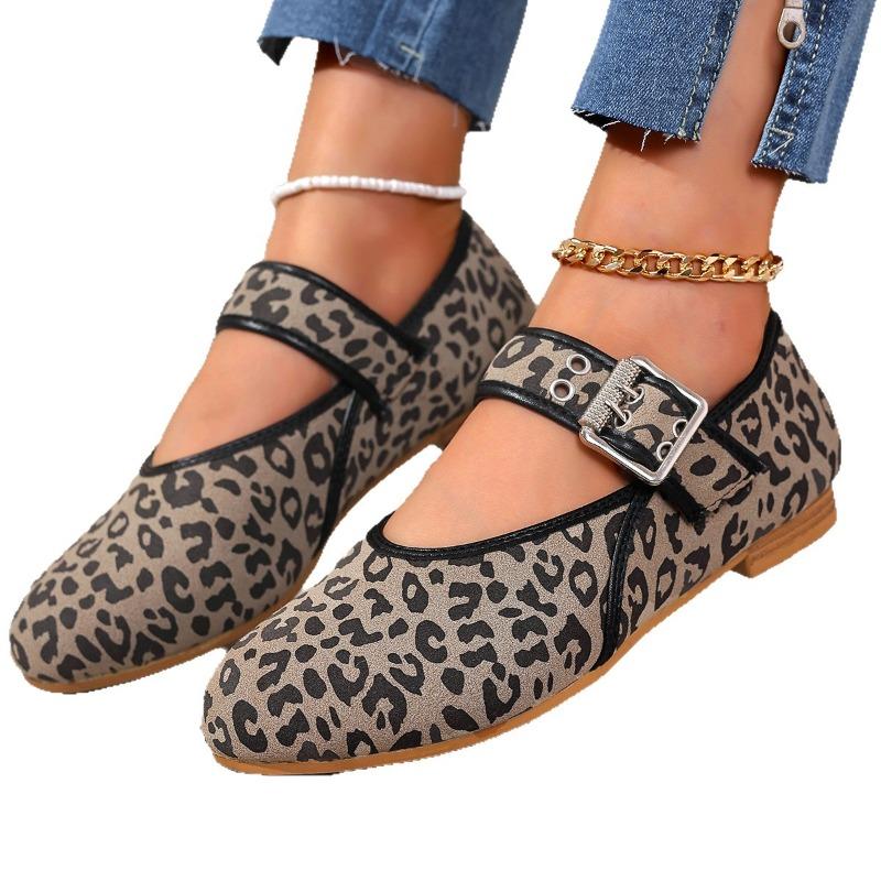 Women's Wide Width Leopard Loafers, Slip-On Mary Janes Flats, European Casual Shoes Wholesale