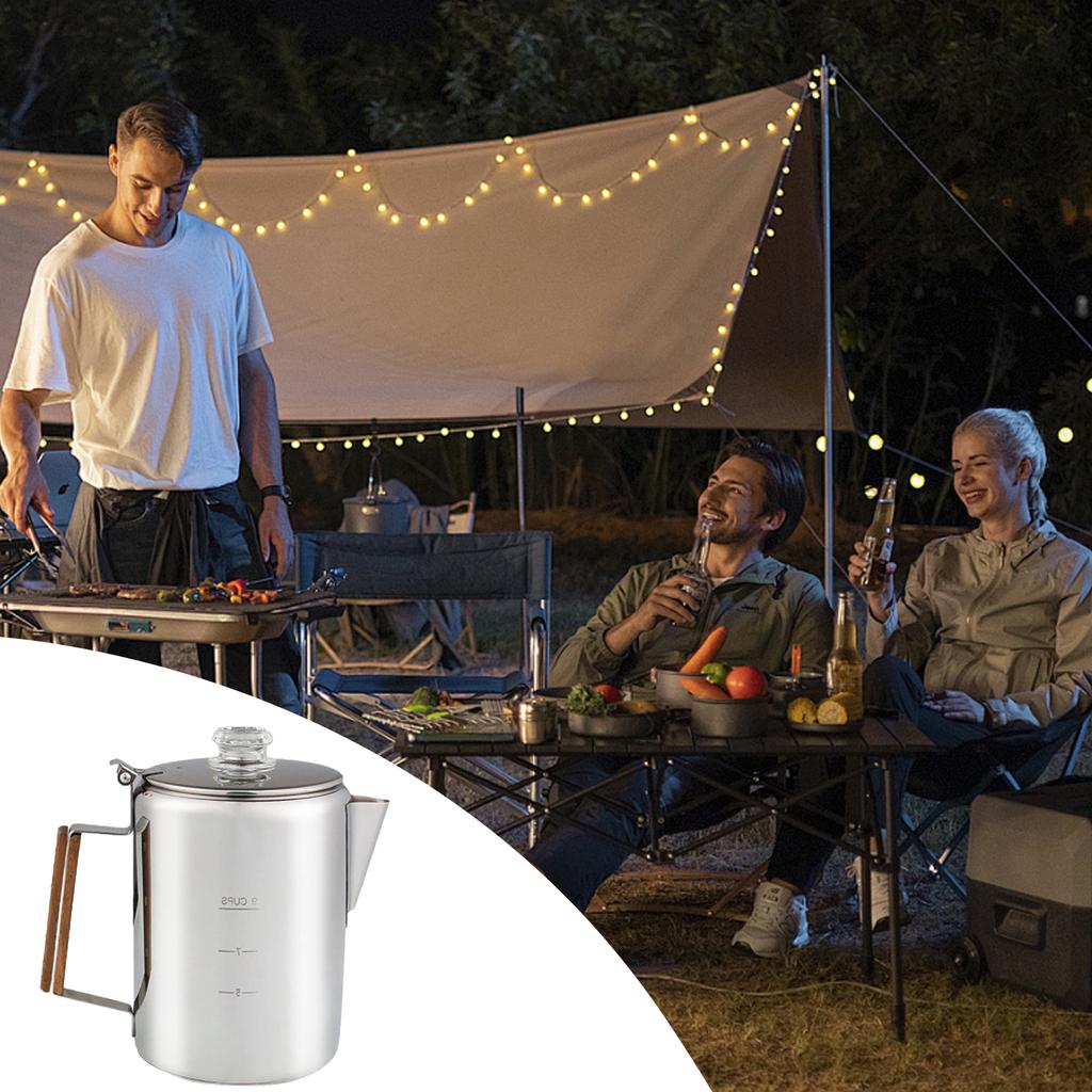 Kaffebryggare i rostfritt stål med skala Kaffekannor i amerikansk stil för camping och hemmabruk Kapacitet 9 koppar Perkolator