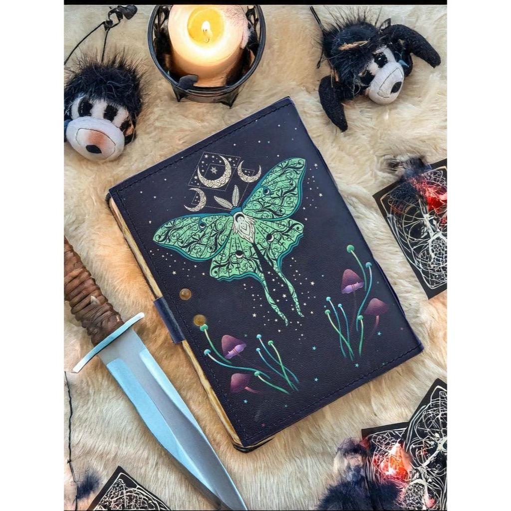 Luna Moth Leather Grimoire Journal: Witchcraft Spell Book