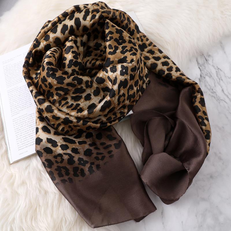 Luxury Women Ombre Leopard Dot Natural Silk Scarf Lady Fashion Print Shawls and Wraps Pashmina Foulards Bandana Hijab Snood