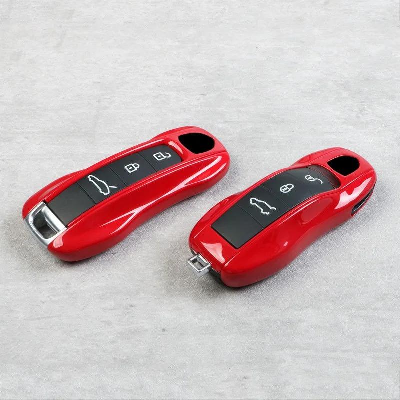 Red Car Key Case Replace Accessories Remote Control Fob Protective Shell For Porsche Panamera Macan Taycan 718 911 Cayenne