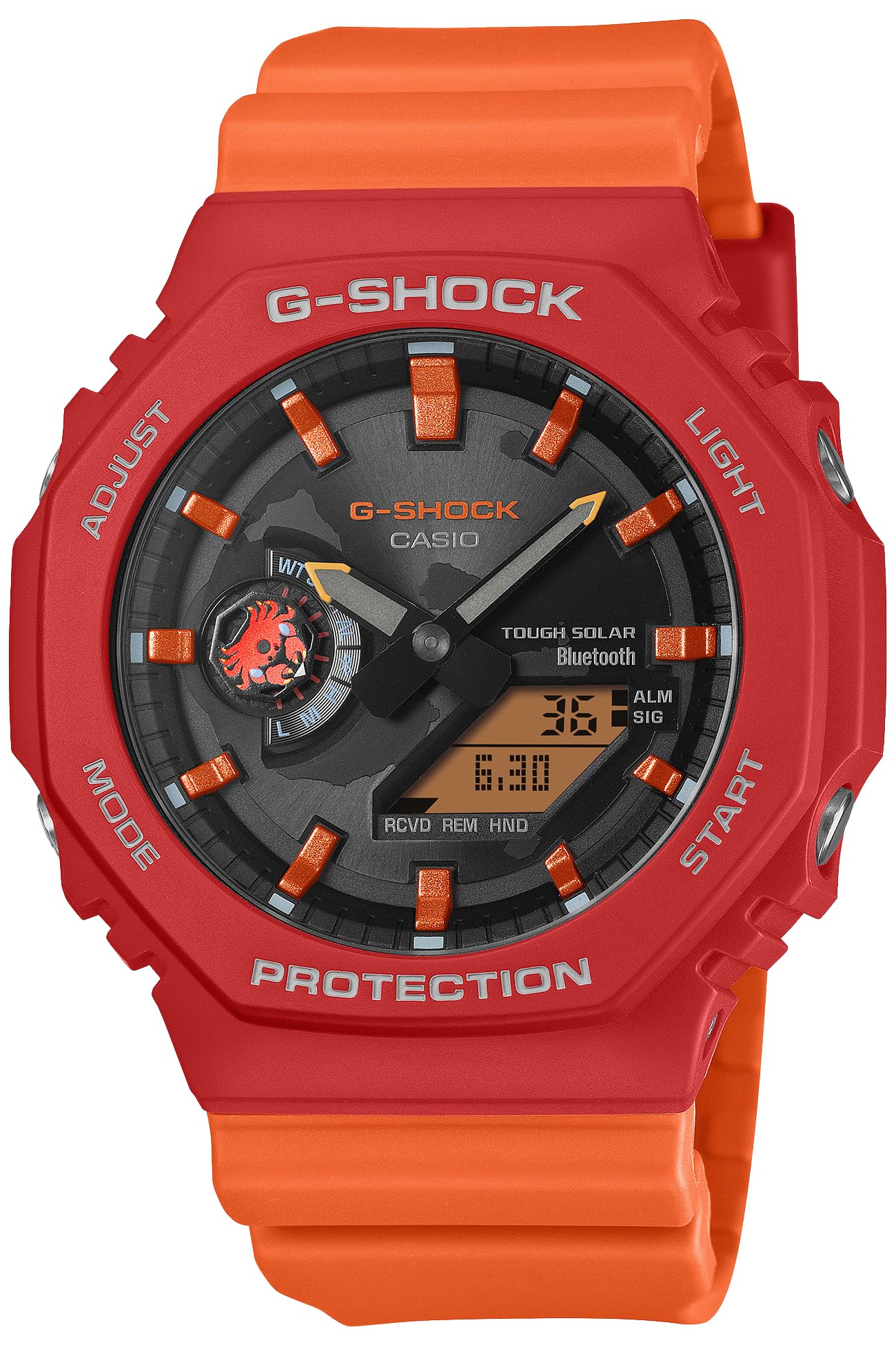 Часы G-Shock повышенной прочности, модель, коллаборация с Фондом Чарльза Дарвина, красные, Bluetooth, солнечная батарея, экологичные материалы, GA-B2100DF-4AJR,