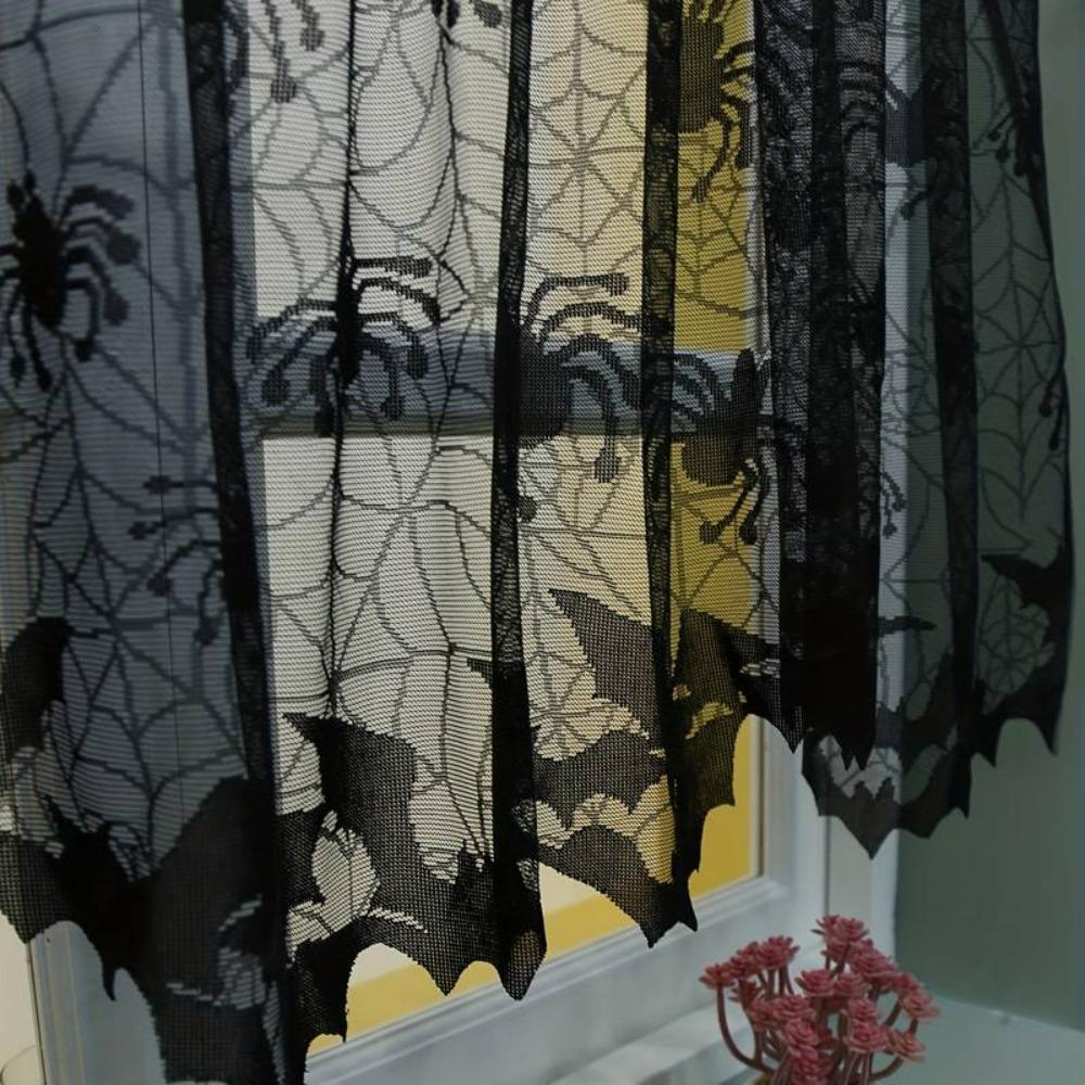 Dark Style Halloween Tablecloth Hand Washable Bat Curtain Creative Lace Curtain Door Decor
