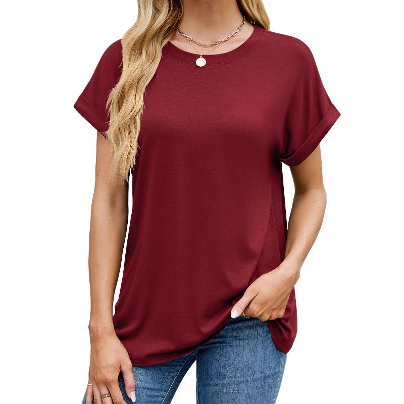 Spring and summer new solid color round neck loose short-sleeved T-shirt top women