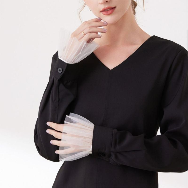 Ruffled Lace Faux Sleeves Girl Decorative Sleeves Elegant Detachable Wrist Cuffs