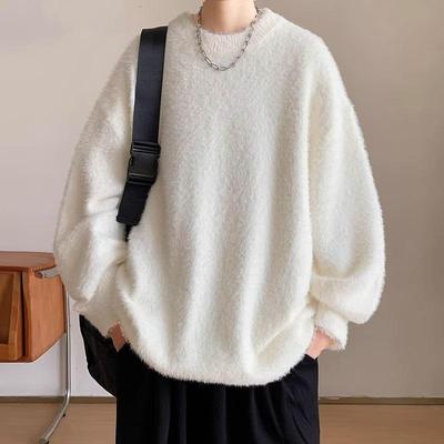 Men's Sequin Fur Knit Sweater: Cozy Spring & Autumn Round Neck Layer