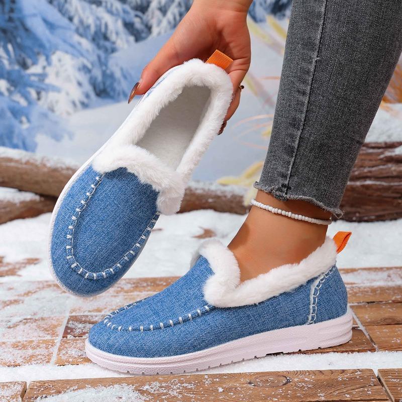 Women's Fashion Snow Boots Winter Round Toe Women Cotton Shoes Fluffy Plush Faux Fur Soft Loafers Comfort Platform Casual Shoes