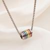 High-end Titanium Steel Necklaces for Men and Women with Small Waists, Colorful Striped Barrel Bead Pendant Jewelry