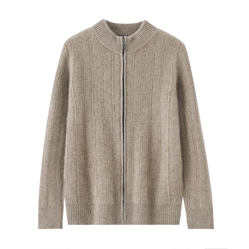 Cardigan Jacquard in 100% Lana Pura da Uomo, Collo Alto Business Casual, Chiusura con Zip, Top Versatile dalla Vestibilità Larga