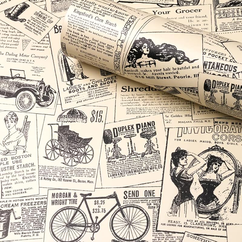 Self-Adhesive Vintage Newspapaer Wall Paper Drawer Shelf Liner for Kitchen Bathroom Cabinets Dresser Wall Crafts 17.7x117 Inches 78 L x 17.7 W