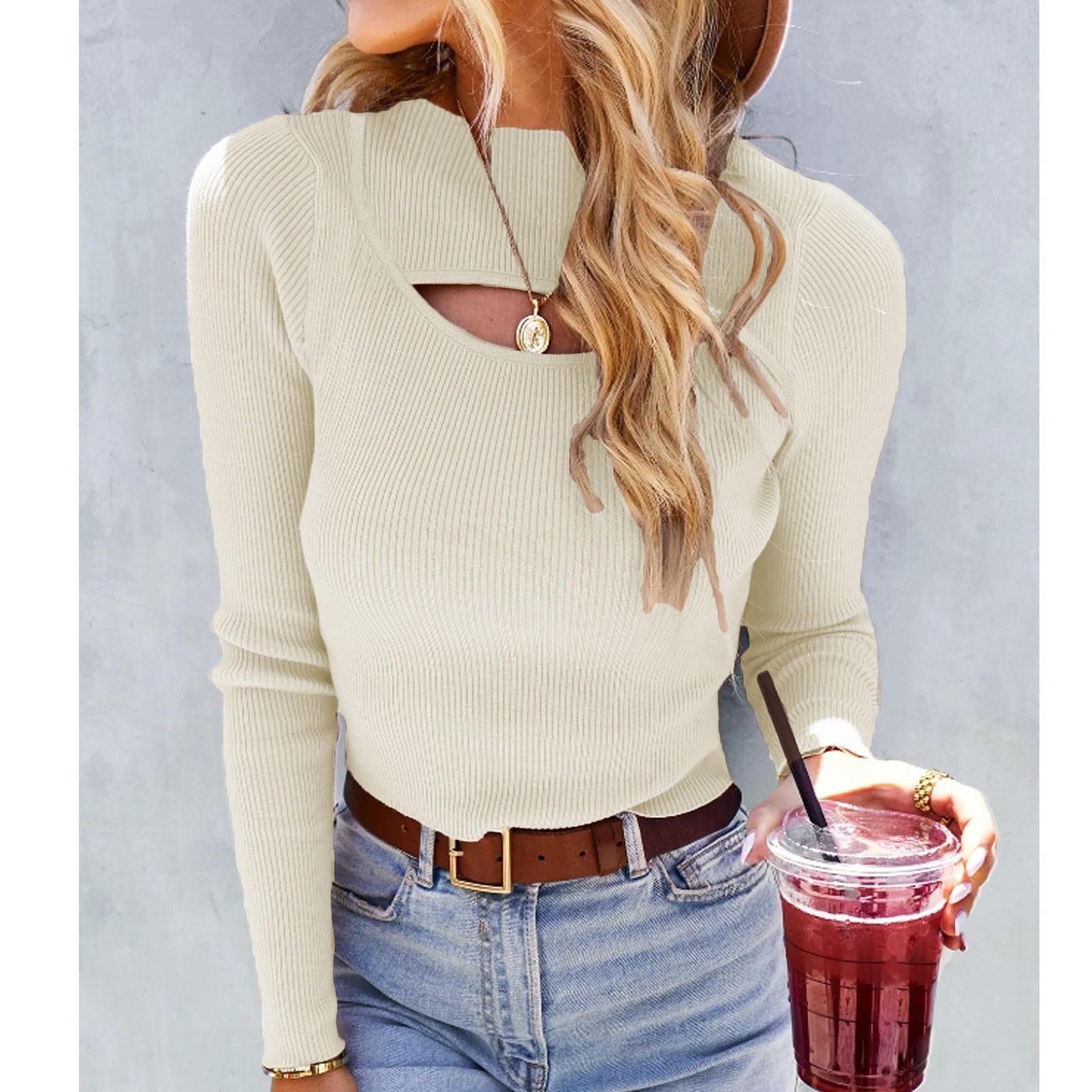 Женский свободный повседневный ажурный вязаный свитер Базовый свитер Топ Базовый свитер Топ Свитер Топ L бежевый 1437₽