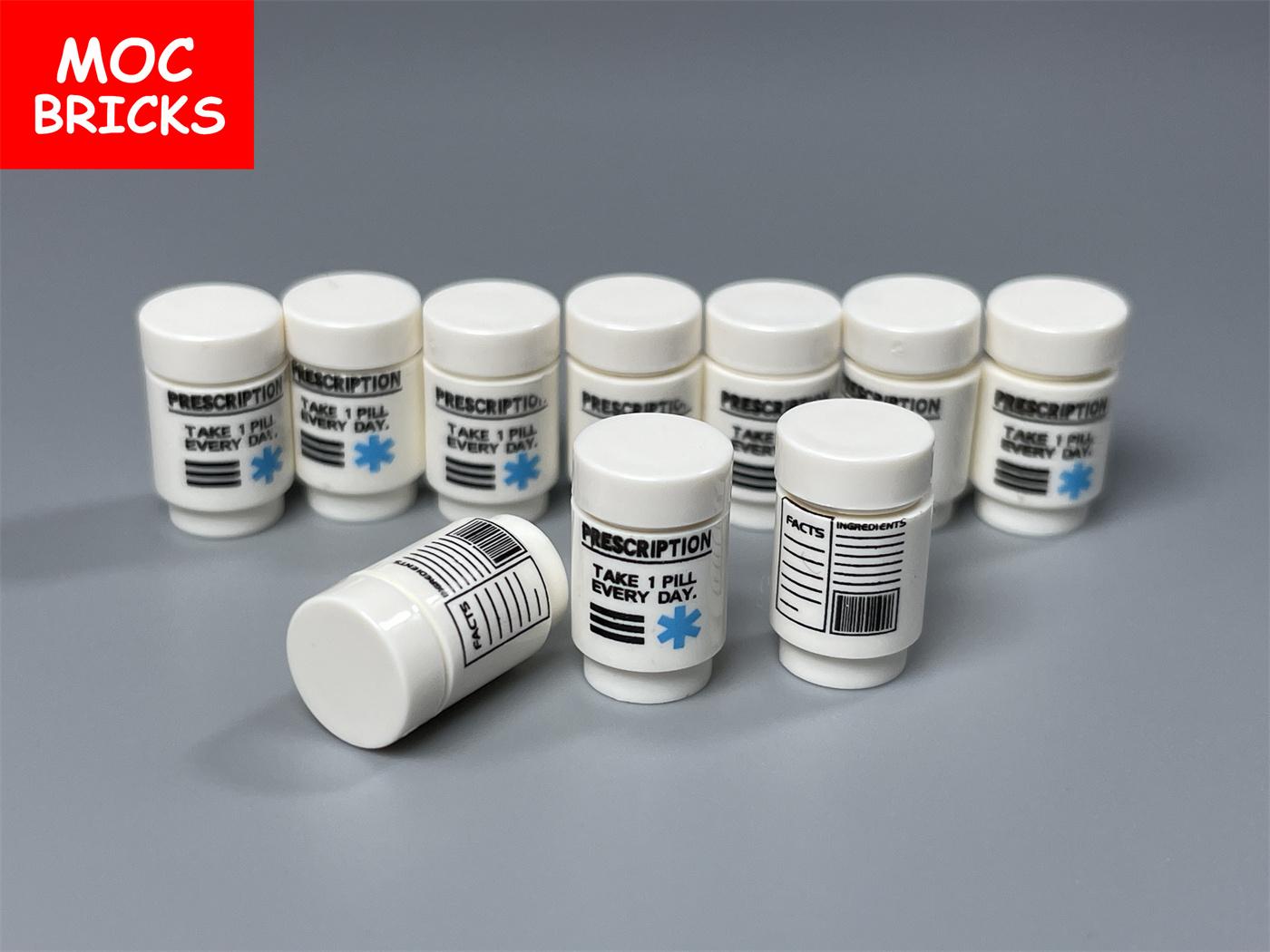 

MOC Bricks Pill Bottle Medicine Printed Round Block 1x1 3062 City Friends Children Playthings Accessories Construction Brick