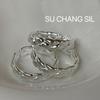 Su Chuang S925 Sterling Silver Twist Rope Ring - Personalized INS Fashion Open Adjustable Index Finger Ring for Women
