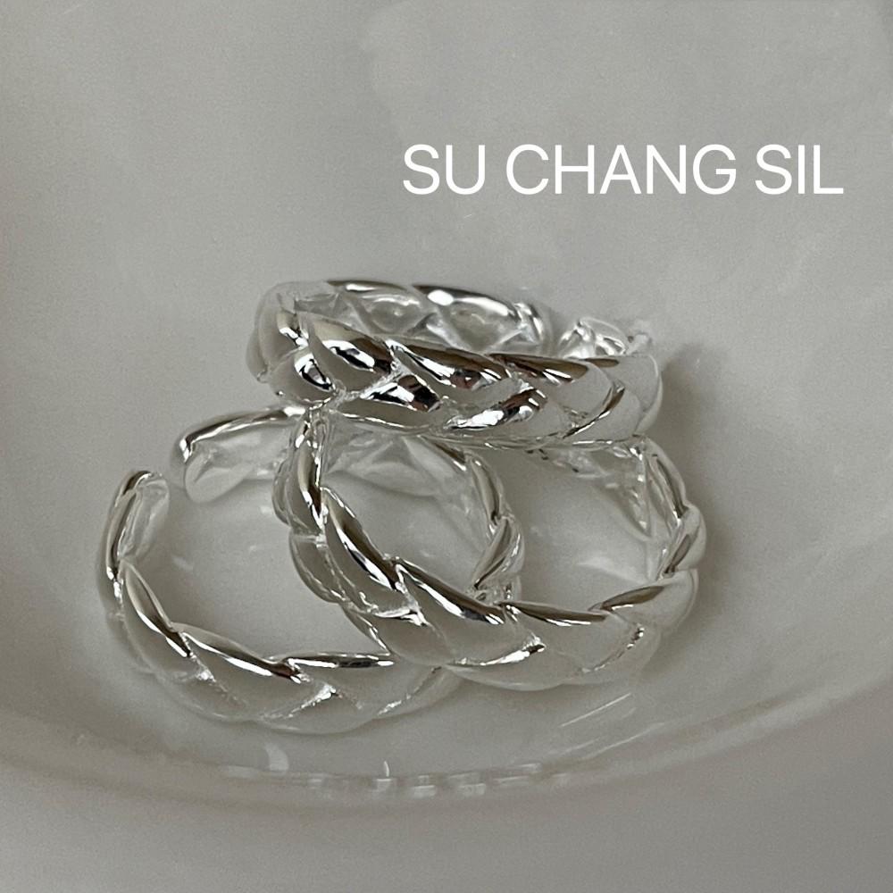 Su Chuang S925 Sterling Silver Twist Rope Ring - Personalized INS Fashion Open Adjustable Index Finger Ring for Women
