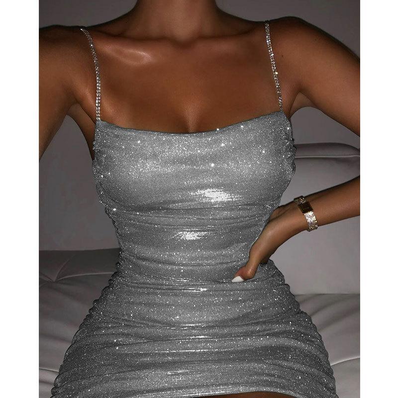 Women's Rhinestone Spaghetti Strap Bodycon Nightclub Dress