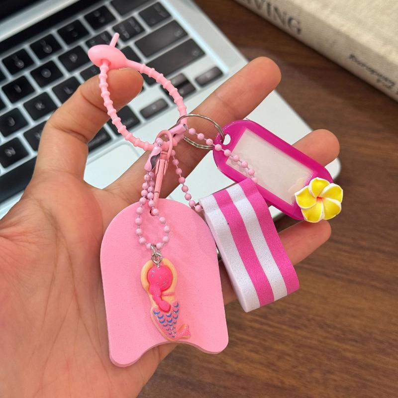 Cartoon Kawaii Surfboard Key Chains with Swimming Charms Blank Name Tags Lightweight Decor for Pencil Case Student Gift