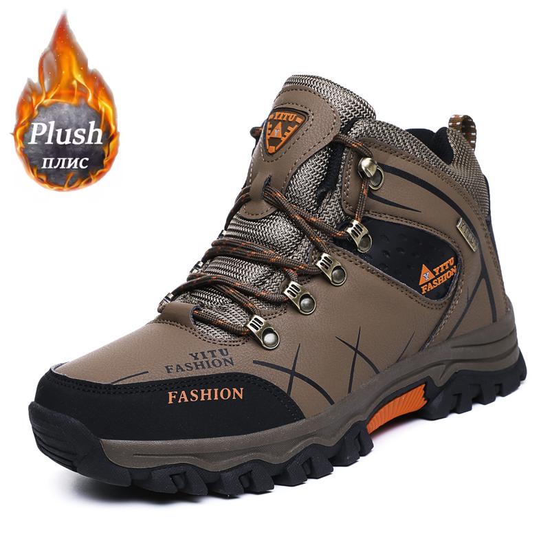 Men Winter Snow Boots Waterproof Leather Trekking Sneakers Super Warm Men's Boots Outdoor Male Hiking Boots Work Shoes Walking