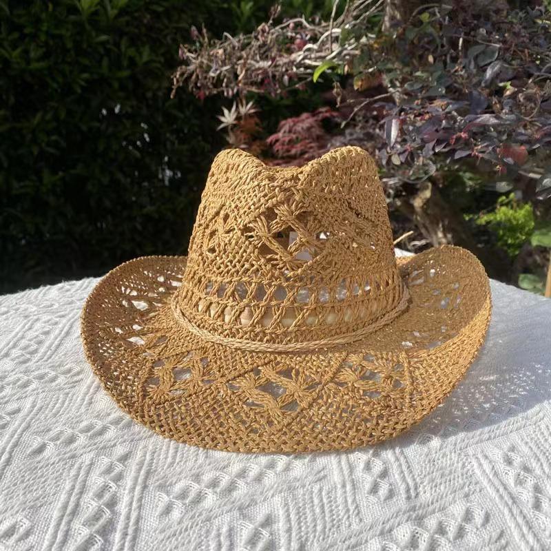 

new Men Cowboy Straw hat women Fashion Large Brim straw hat with belt Party Outdoor summer cowgirl beach Sun Hat sombrero vaquer 56-58