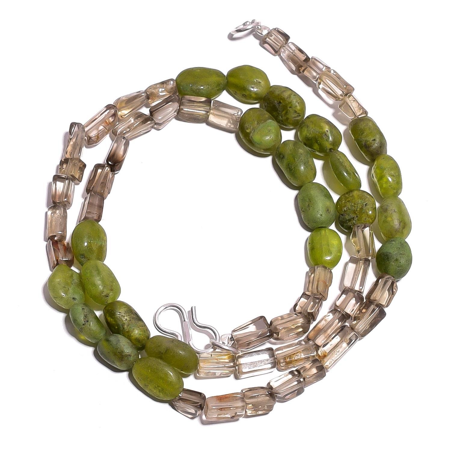 

Natural Vasonite Smoky Quartz Gemstone Mix Smooth Beads Necklace 17 UB-4041 UB-4041